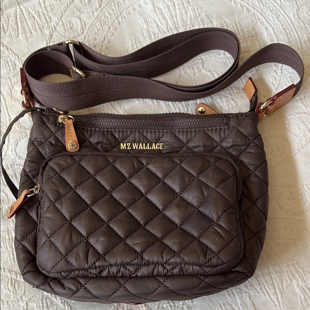 MZ Wallace Brown Metro Scout Deluxe Quilted Crossbody Bag